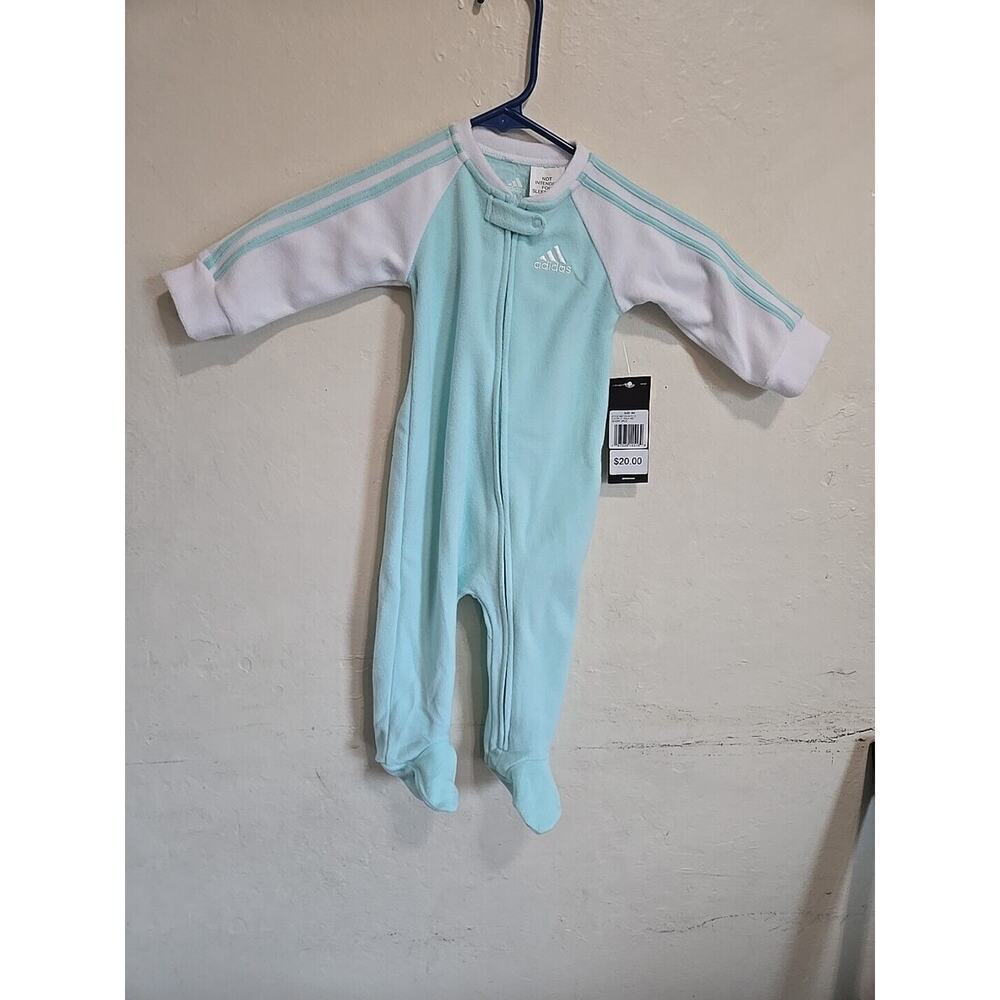 Adidas Micro Fleece Footie Lt Aqua. 9m. New